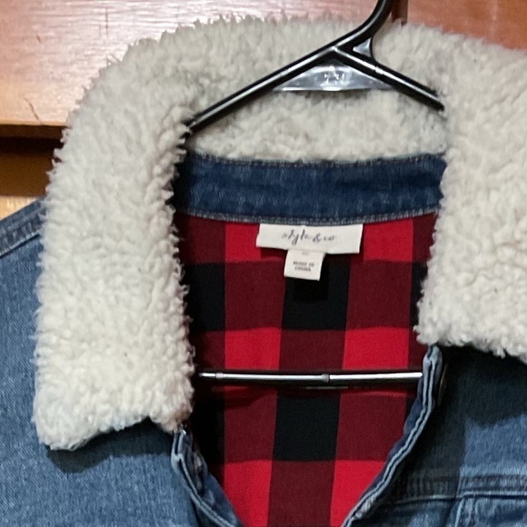 Style & Co denim jacket SZ XL loose boxy faux lamb fluffy collar grunge 90’s EUC - Picture 4 of 4